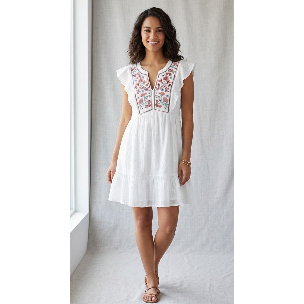 Sonoma Goods For Life White Embroidered Flutter Sleeve Mini Dress Small Boho